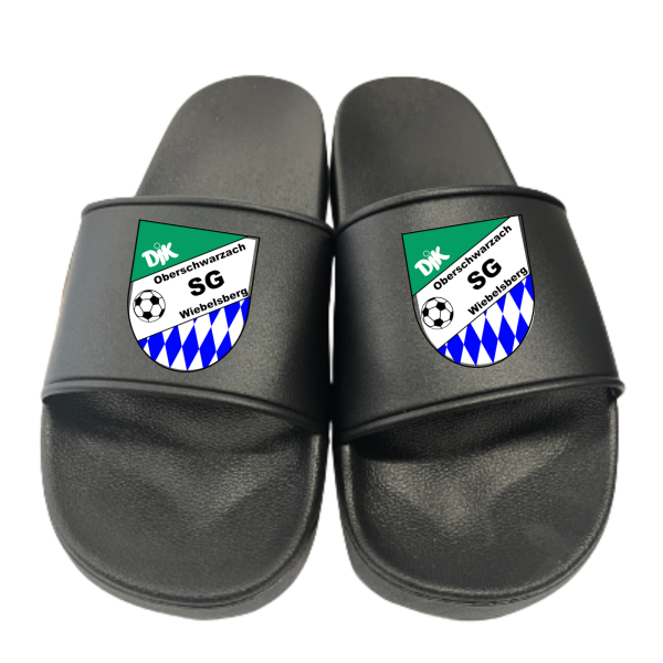 Badeschuhe Badelatschen schwarz mit Vereinslogo